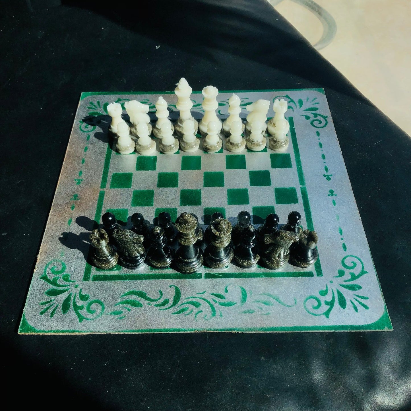 Chess Set - Green Silver