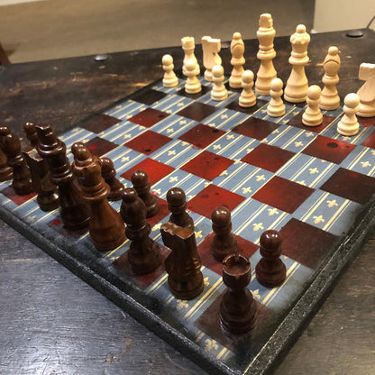 Scrapbook Chess Set - Vintage Blue Red