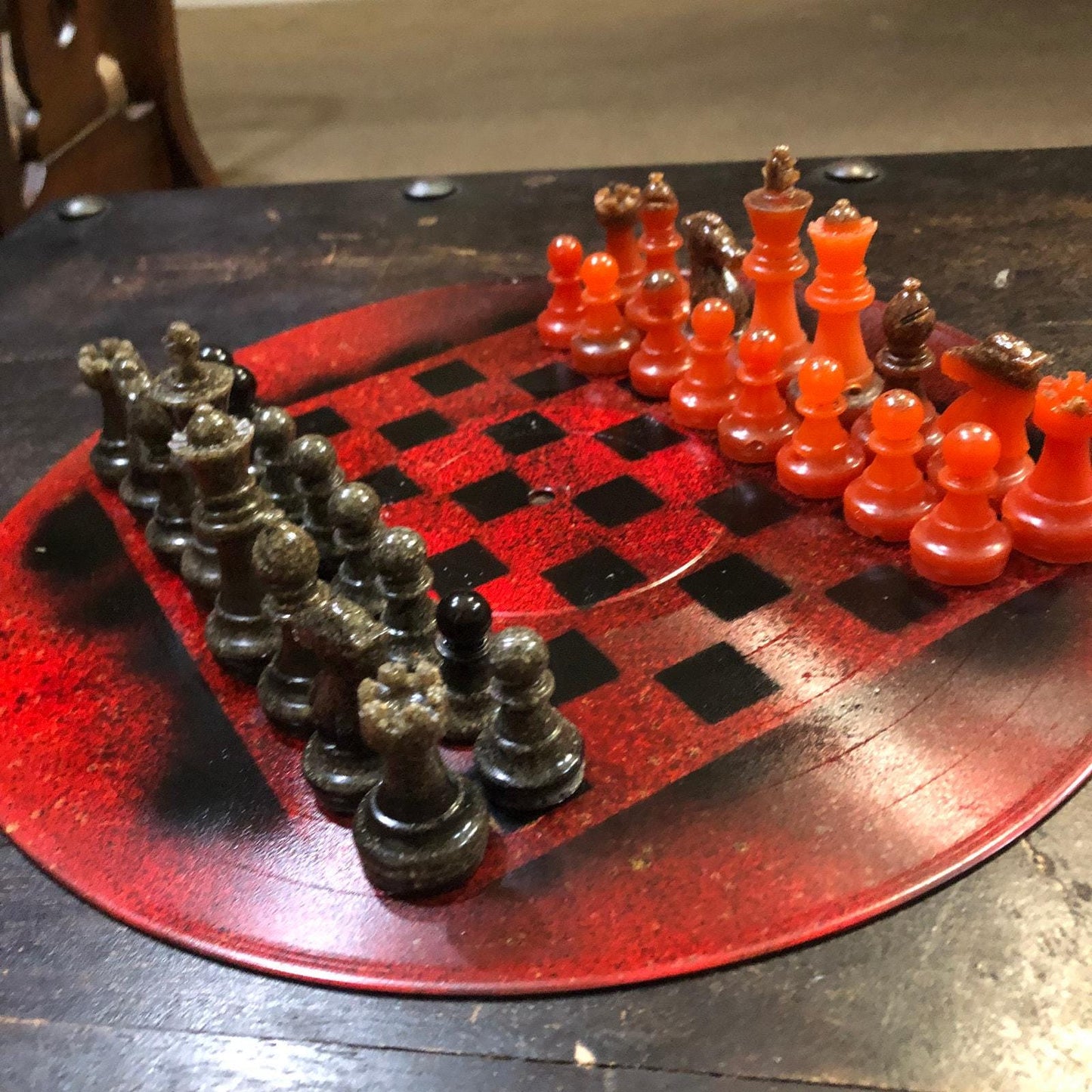 Vinyl Chess Set - Pitchfork Red (Resin Pieces)