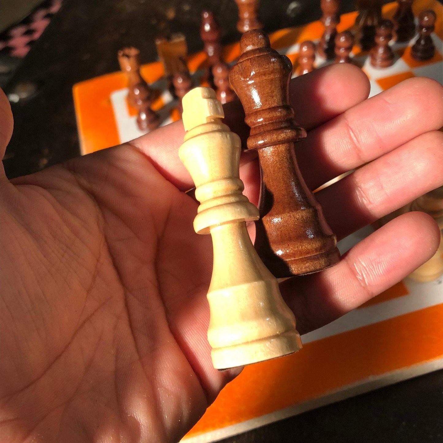 Chess Set - Orange & White (Wood Pieces)