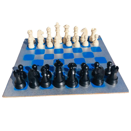 Large Chess Set - Chrome Blue