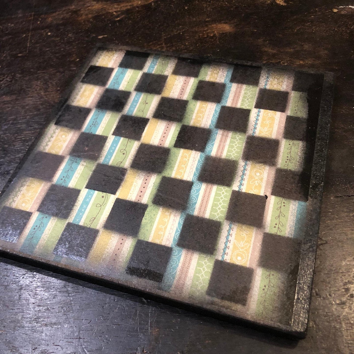 Scrapbook Chess Set - Vintage Stripes (Resin Pieces)