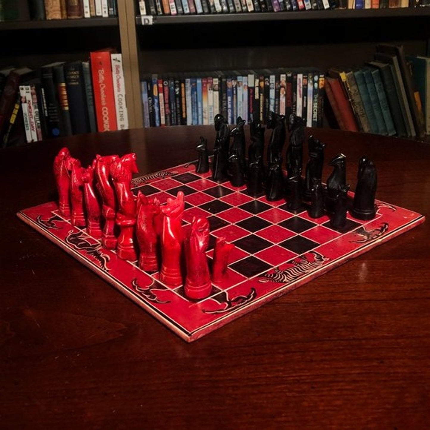 African Vintage Chess Set - Red Square Chess Board