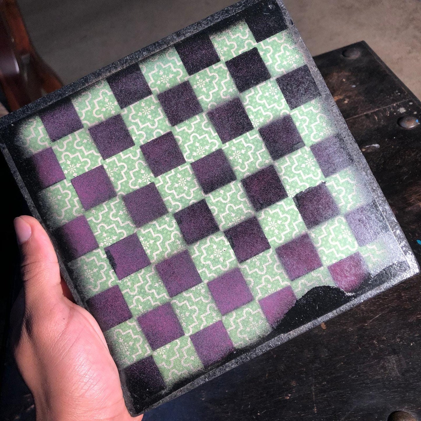 Scrapbook Chess Set - Green & Purple