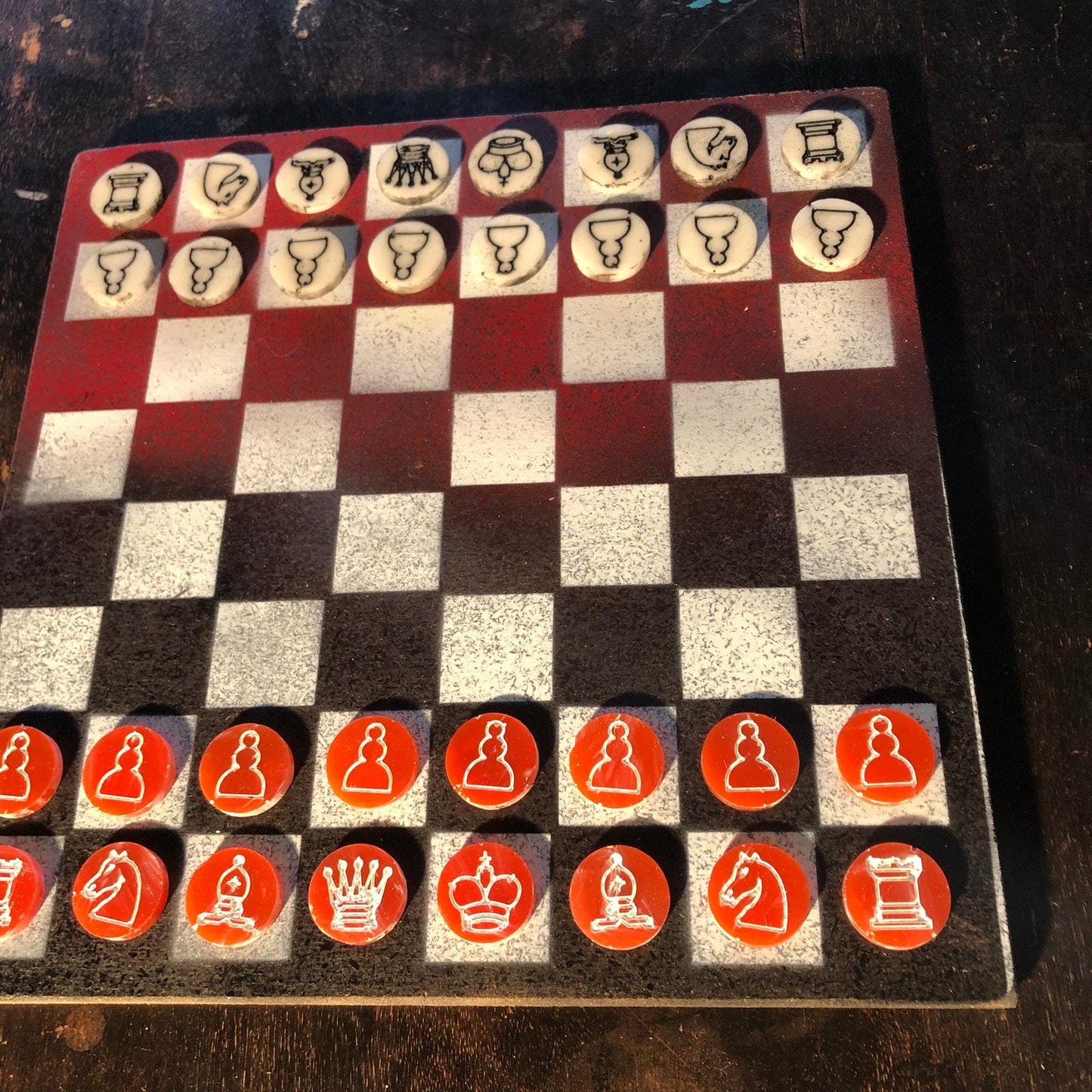 Chess Set - Red Black & White (Resin Pieces)