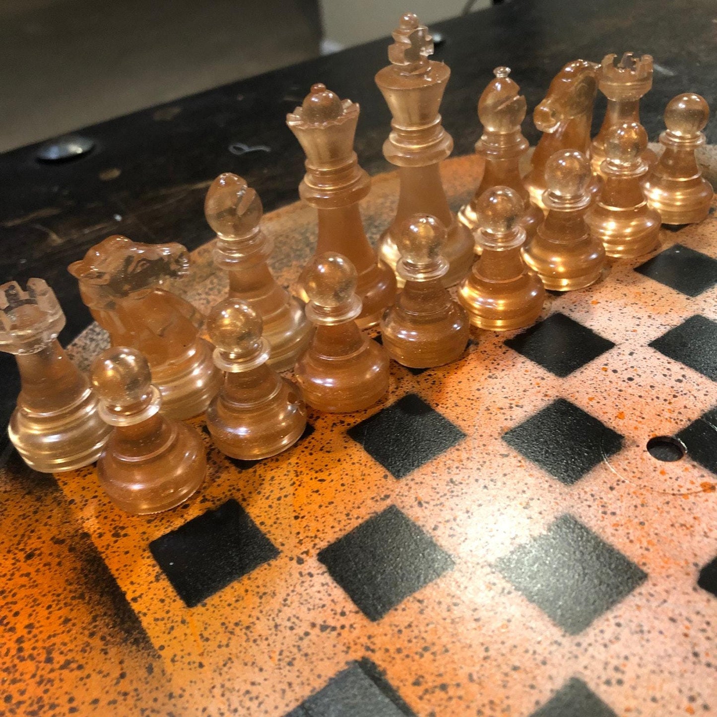 Vinyl Chess Set -Speckled Amber (Resin Pieces)