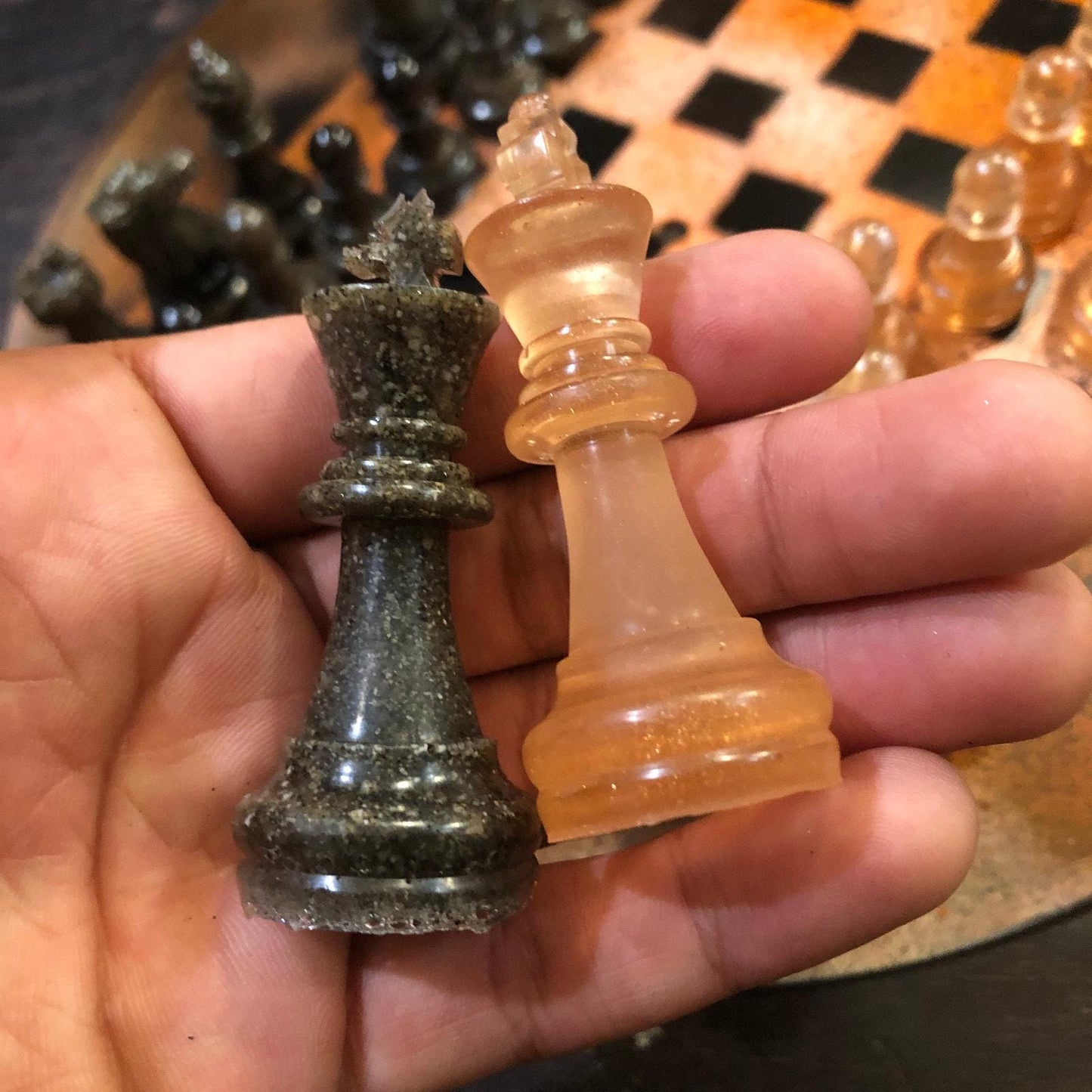 Vinyl Chess Set -Speckled Amber (Resin Pieces)