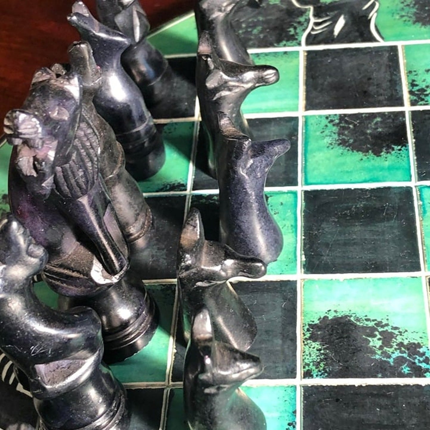 African Vintage Chess Set - Royal Green Large Chess Board