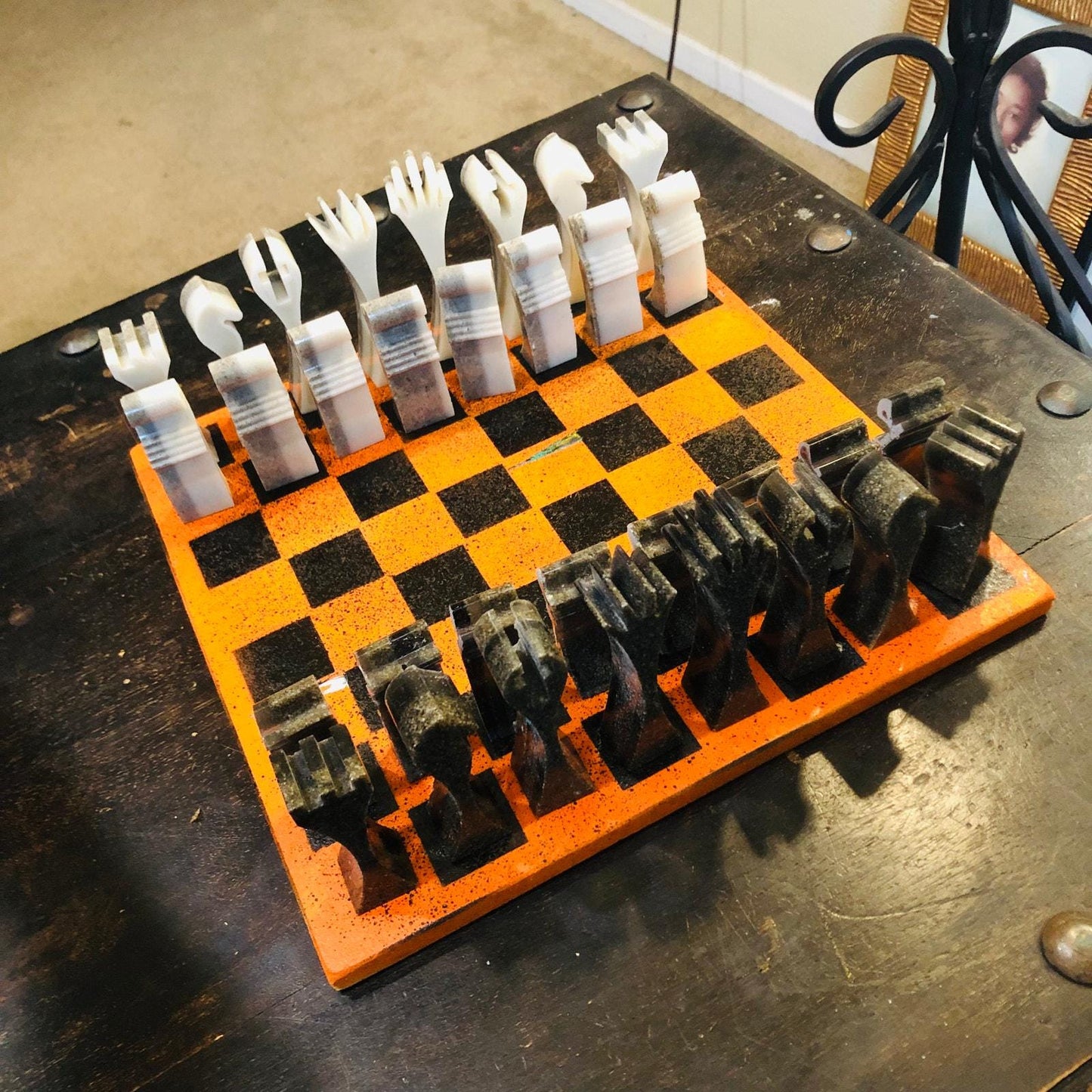 Painted Chess Set - Orange & Black Royal