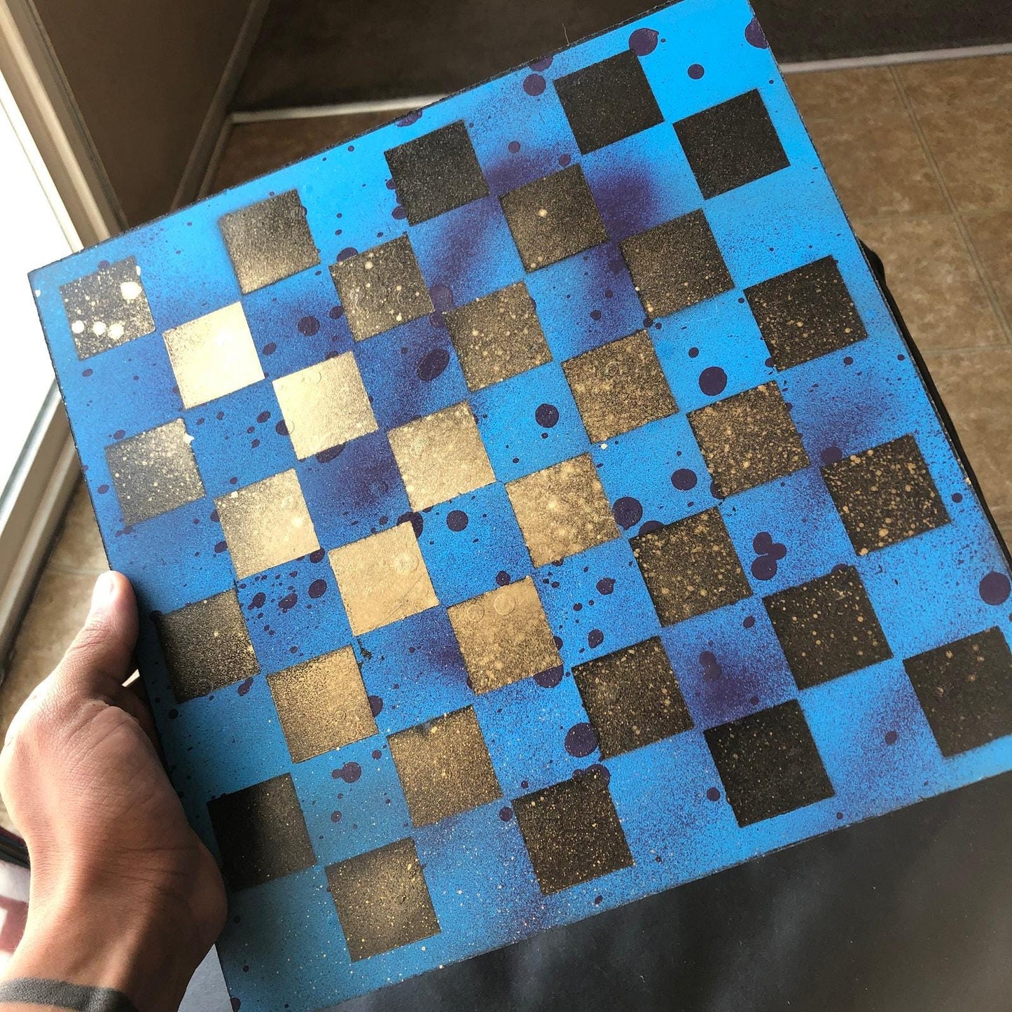 Chess Set - Golden Blue Splatter