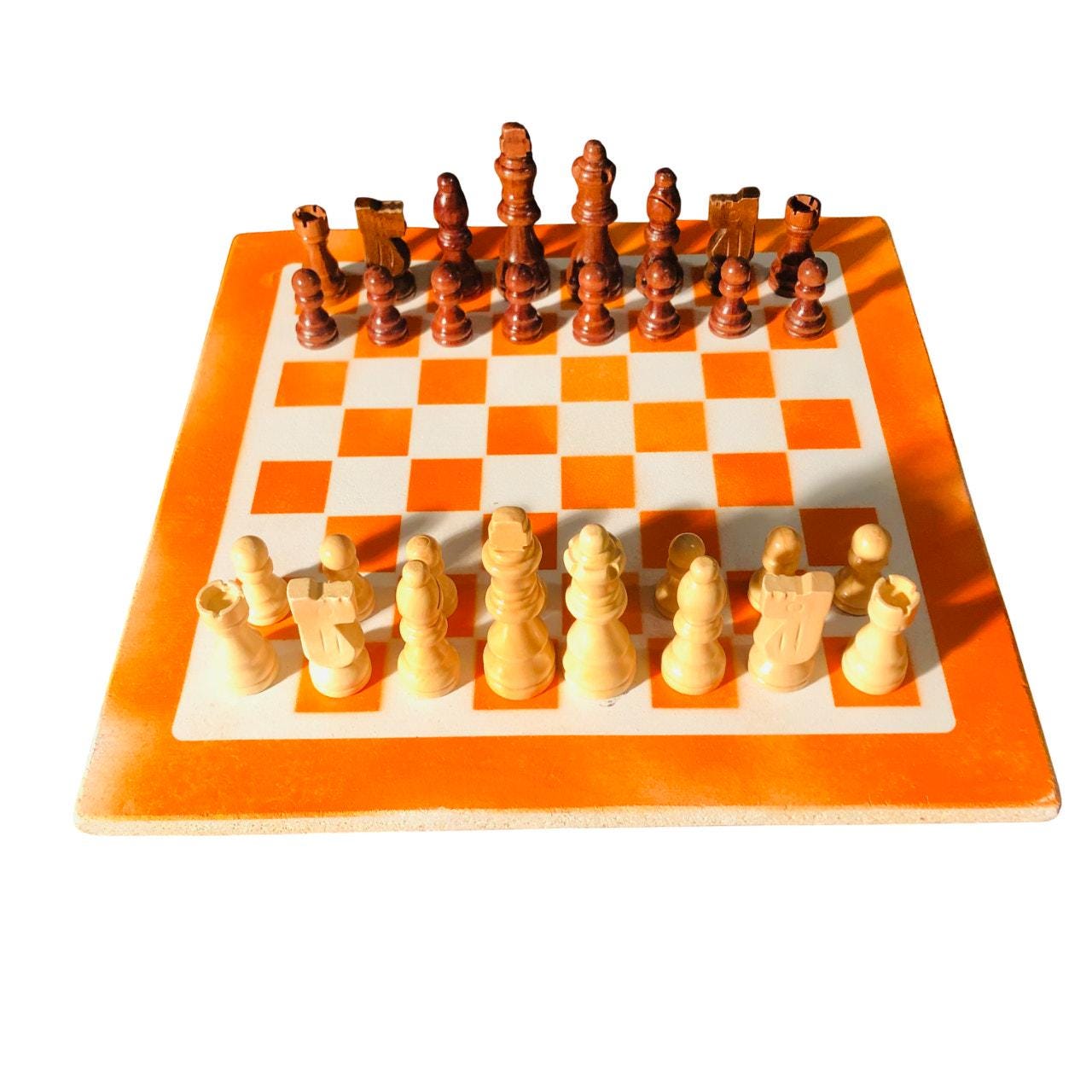 Chess Set - Orange & White (Wood Pieces)