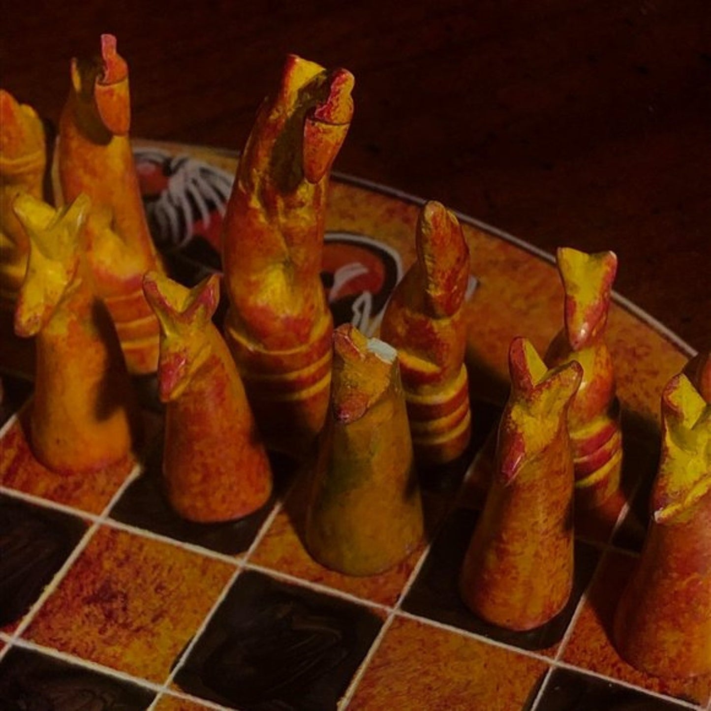 African Vintage Chess Set - Orange Safari Chess Board