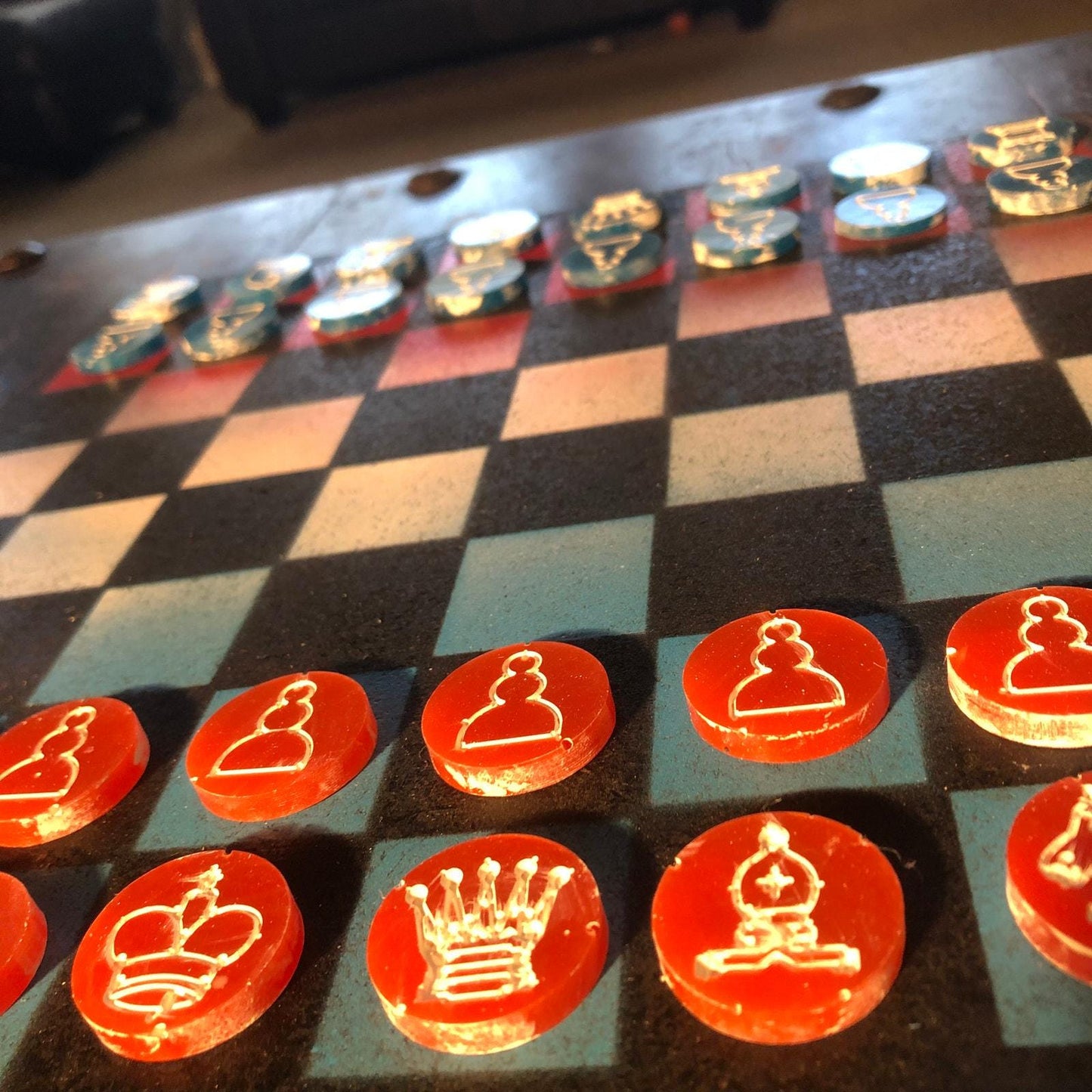 Chess Set - Red White & Blue (Resin Pieces)