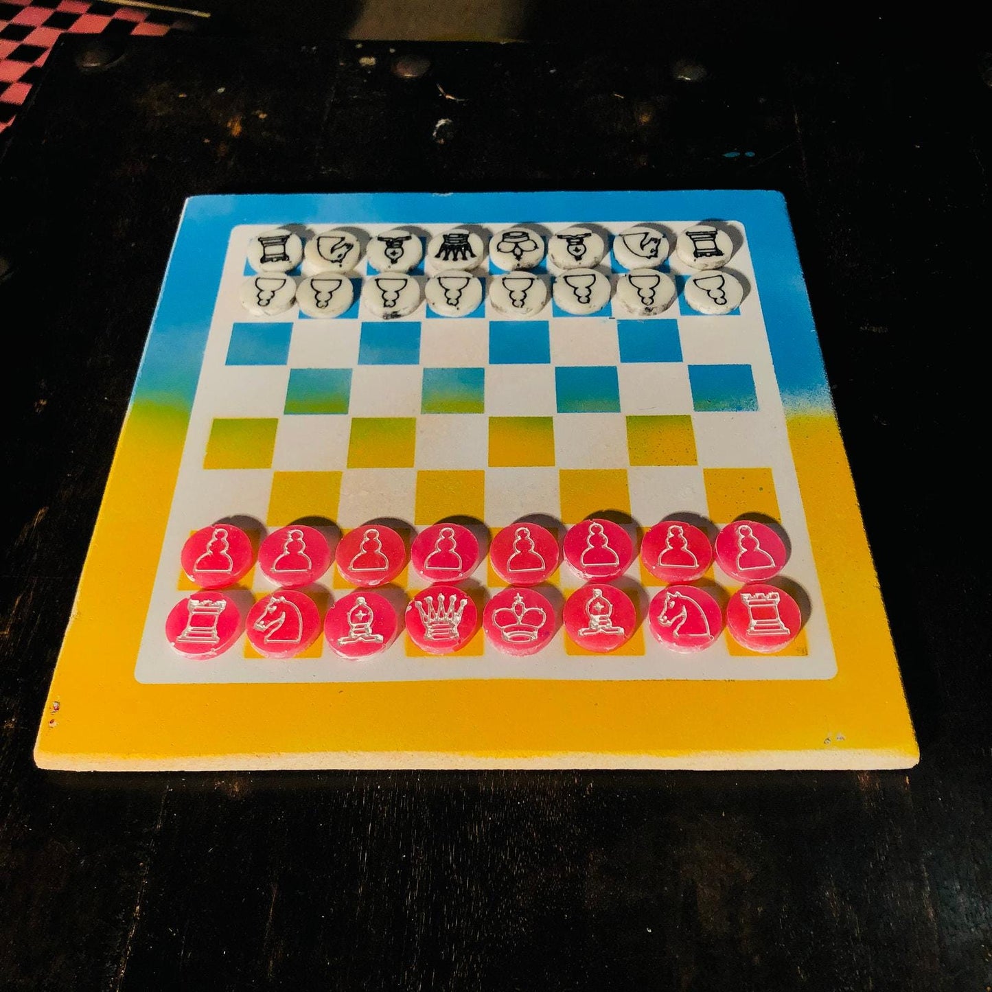 Chess Set - Pink Yellow & Blue Sunset Edition