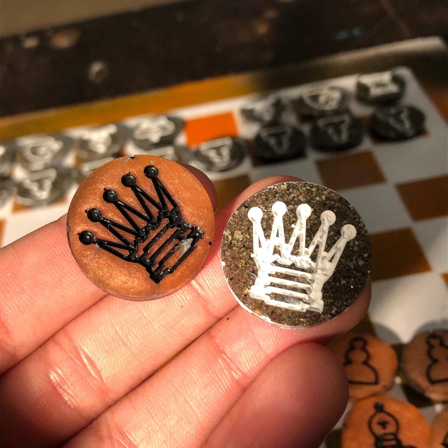 Chess Set - Orange White & Black (Resin Pieces)