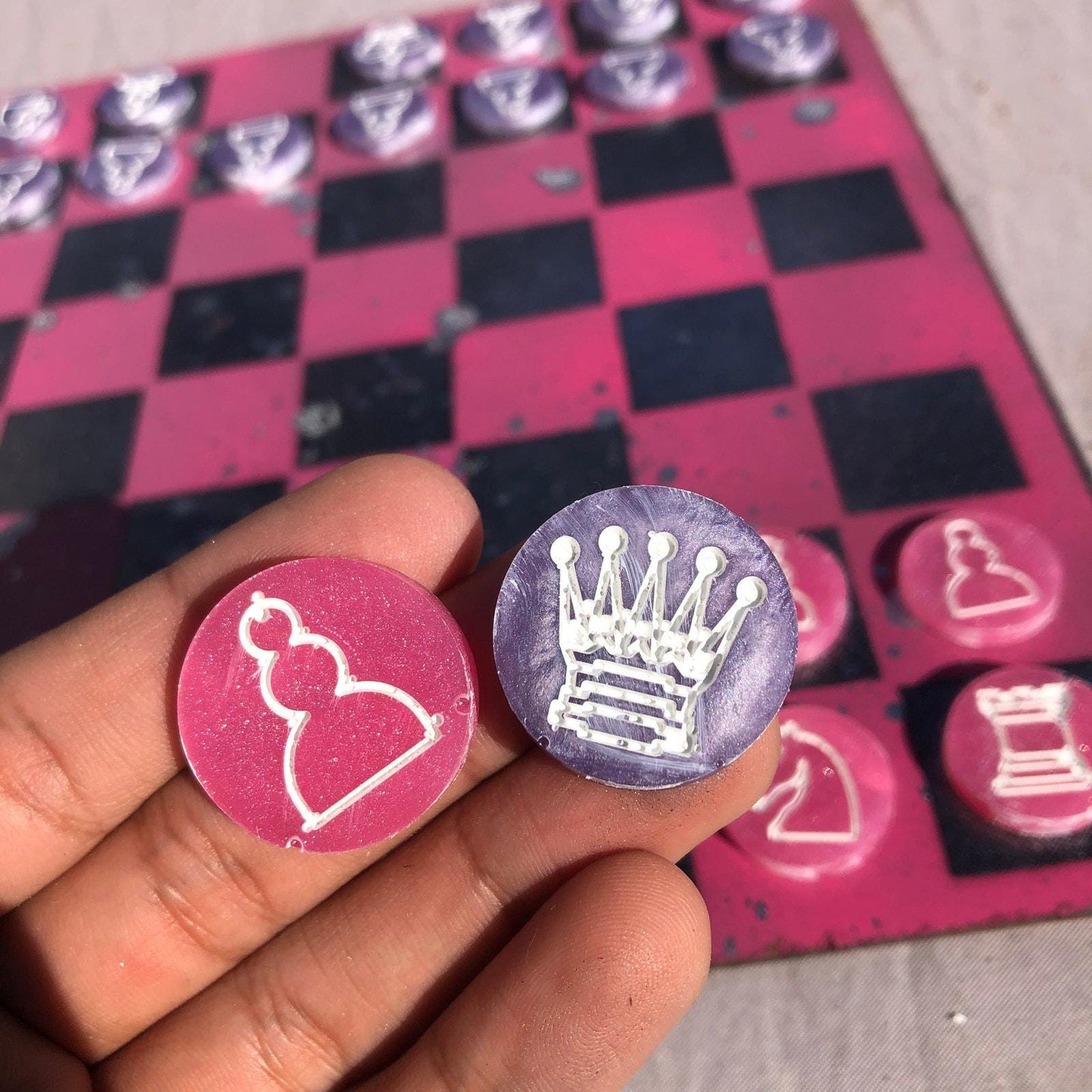 Chess Set - Sprinkled Chrome Pink