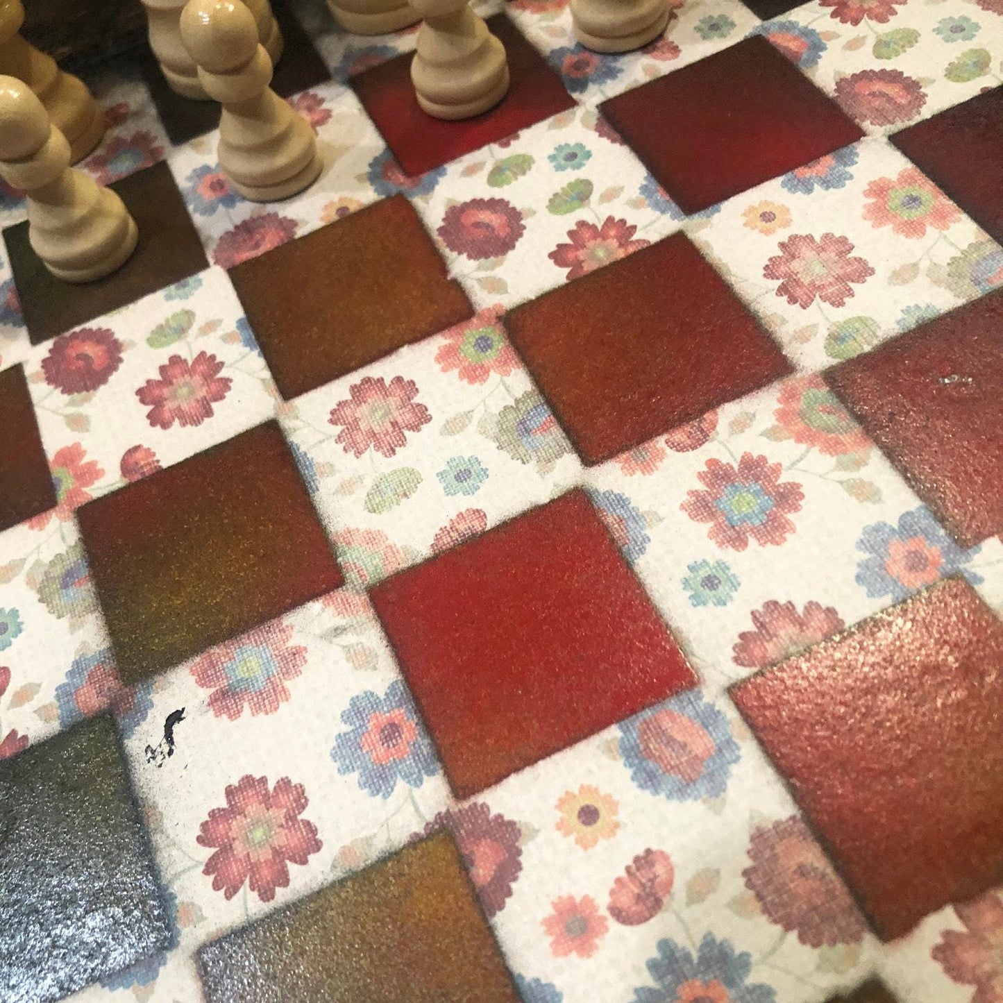 Scrapbook Chess Set - Red Flowers Pattern