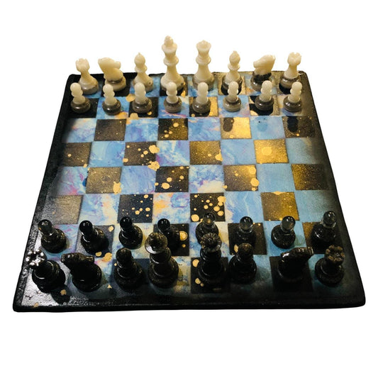 Scrapbook Chess Set - Blue Crystal Gold (Resin Pieces)