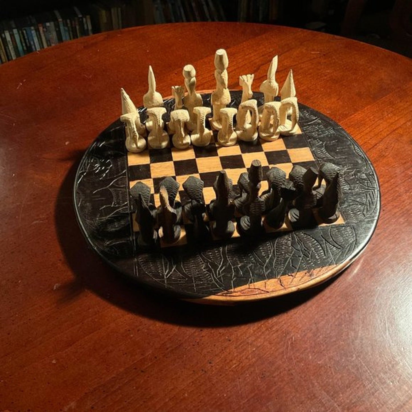 African Wood Carved Chess Board - Ebony Wood