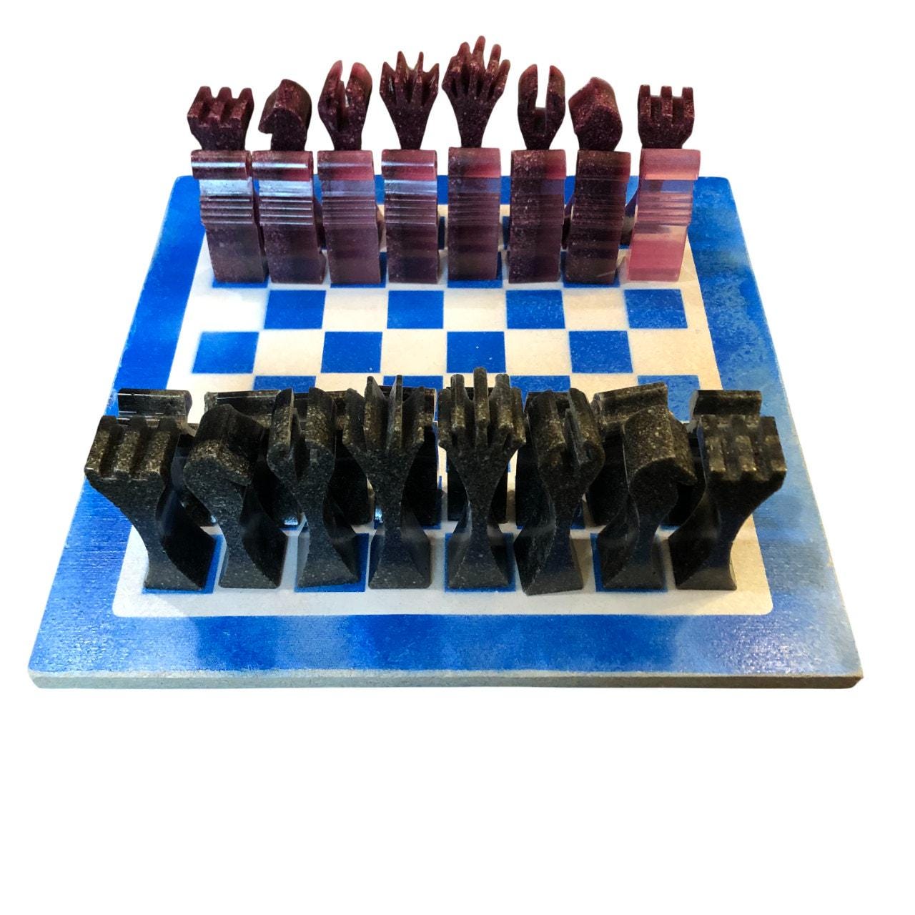 Painted Chess Set - Blue Royal - Resin Pieces