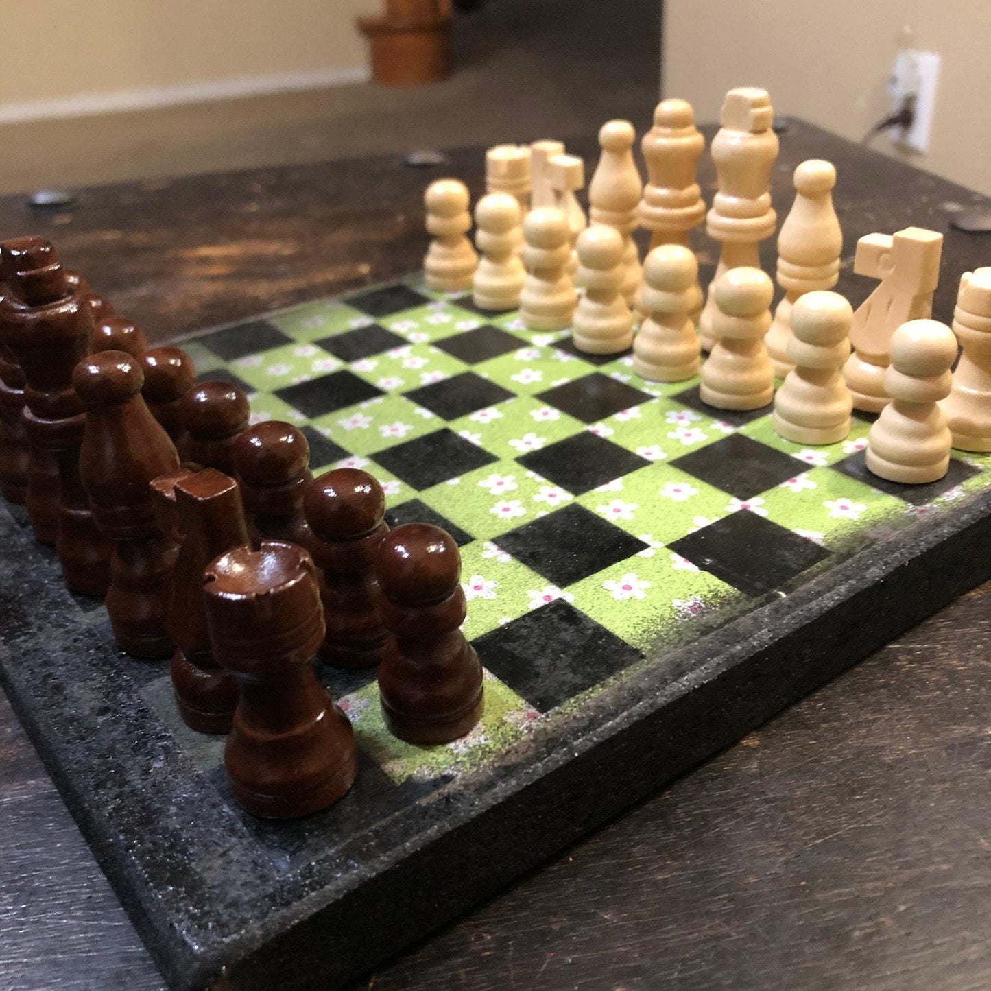 Scrapbook Chess Set - Lime Green Flower