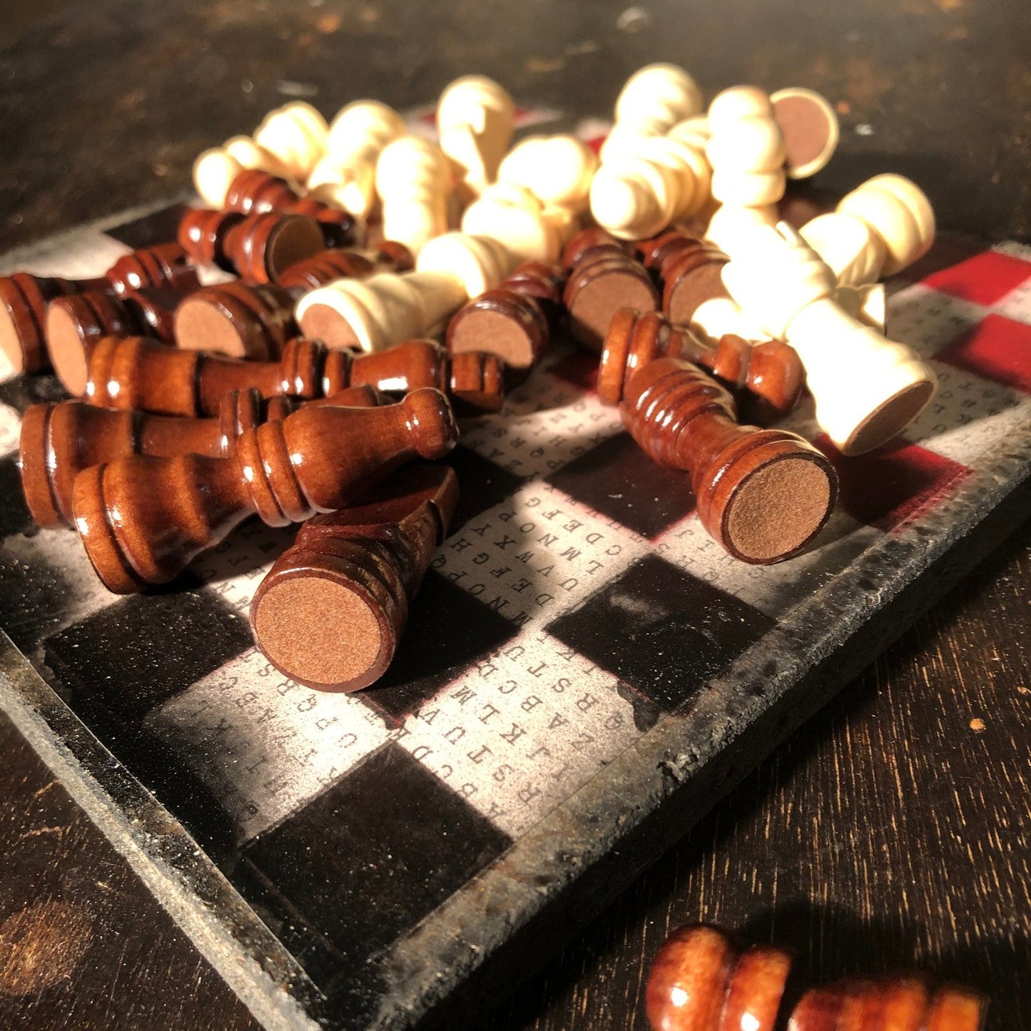 Scrapbook Chess Set - Red & Black Lettered Patterned