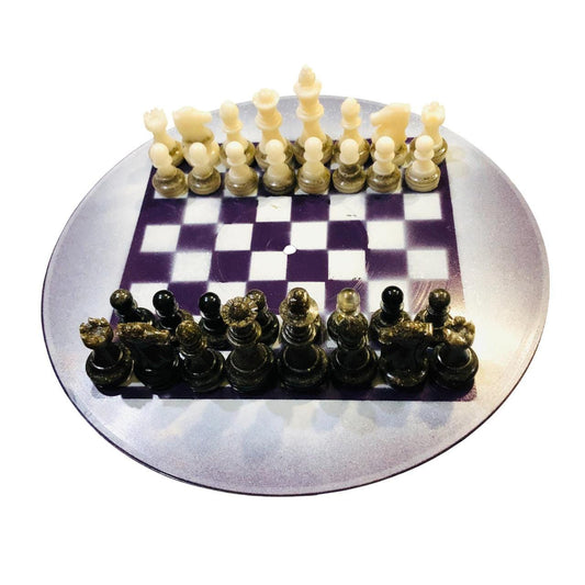 Vinyl Chess Set - Dark Purple & White (Resin Pieces)