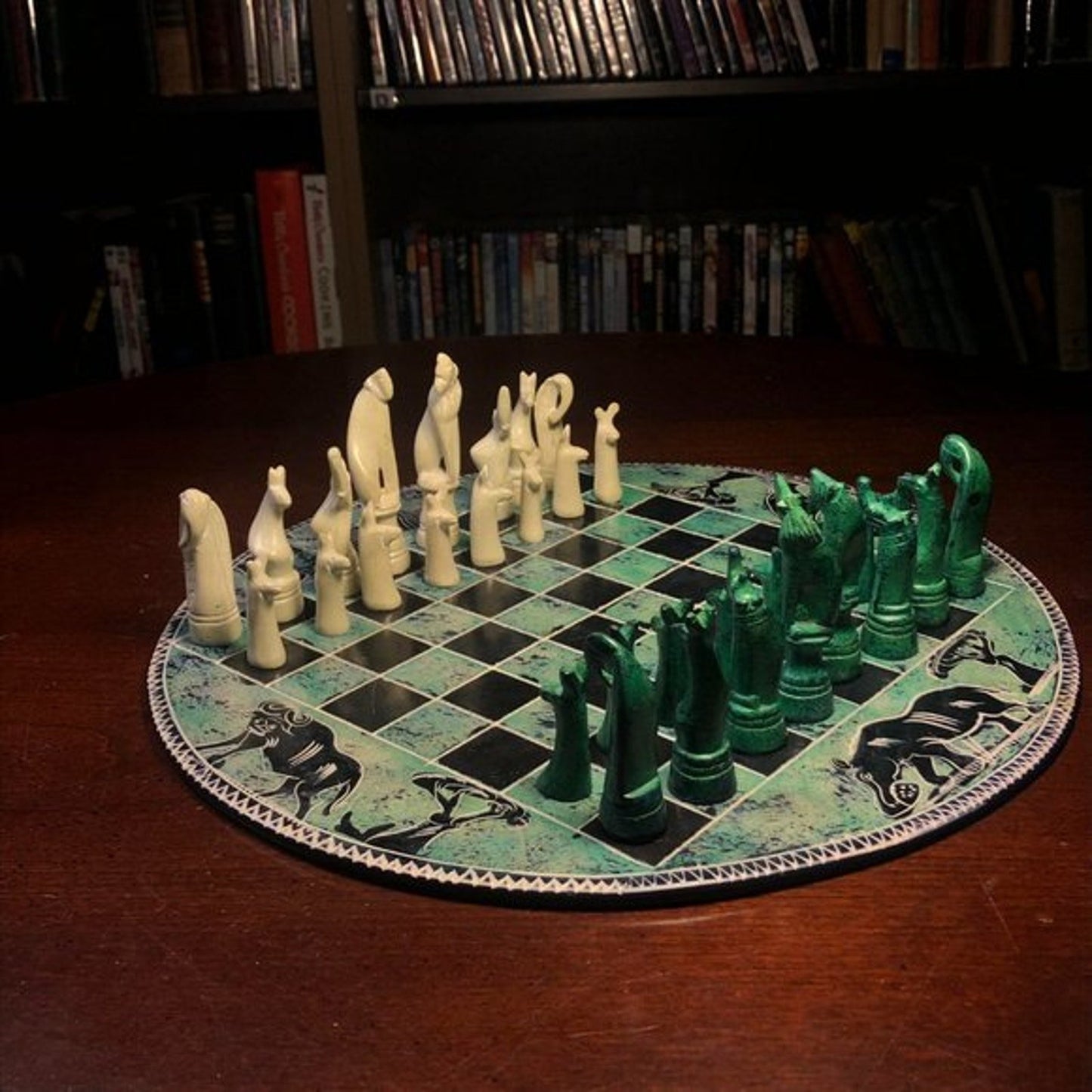 African Vintage Chess Set - Aquatic Green Chess Board