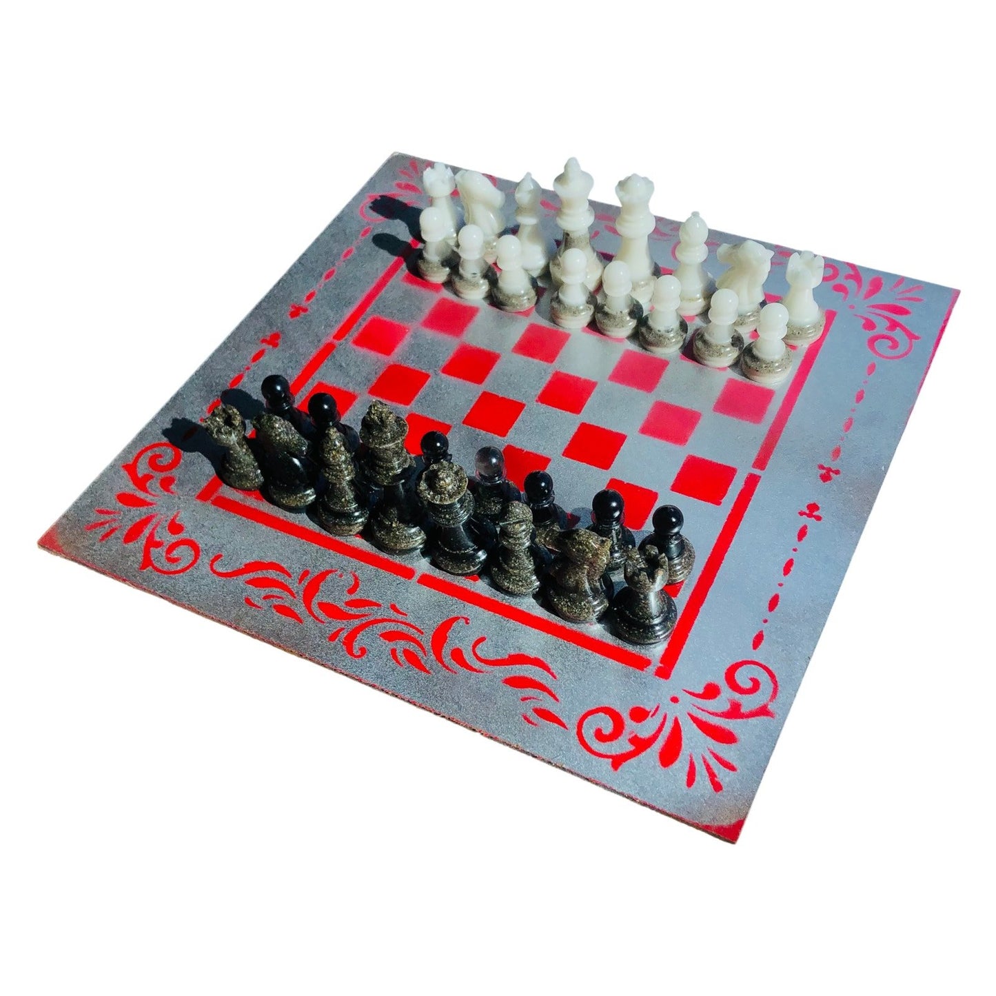 Chess Set - Red Silver