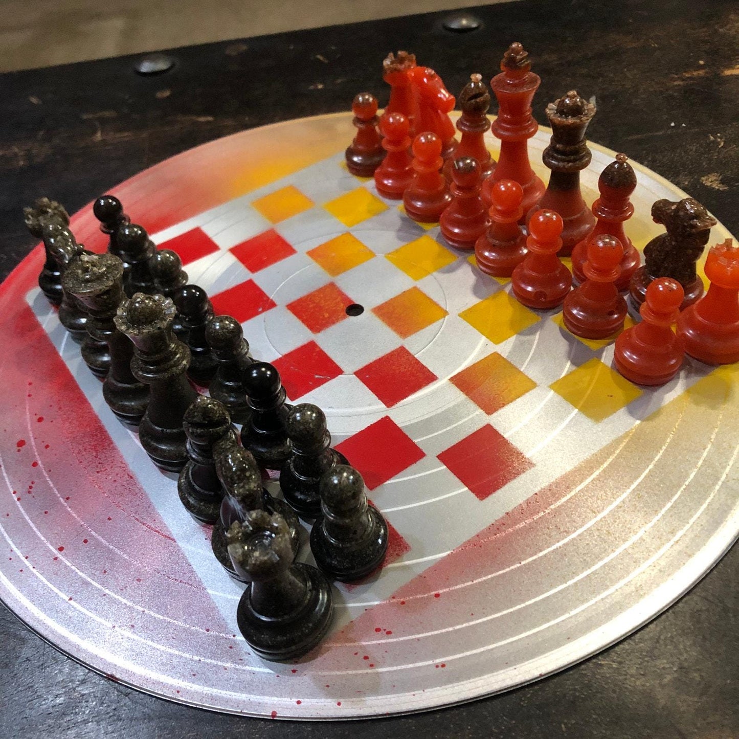 Vinyl Chess Set - Red Yellow Chrome (Resin Pieces)