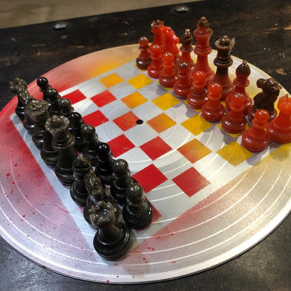 Vinyl Chess Set - Red Yellow Chrome (Resin Pieces)