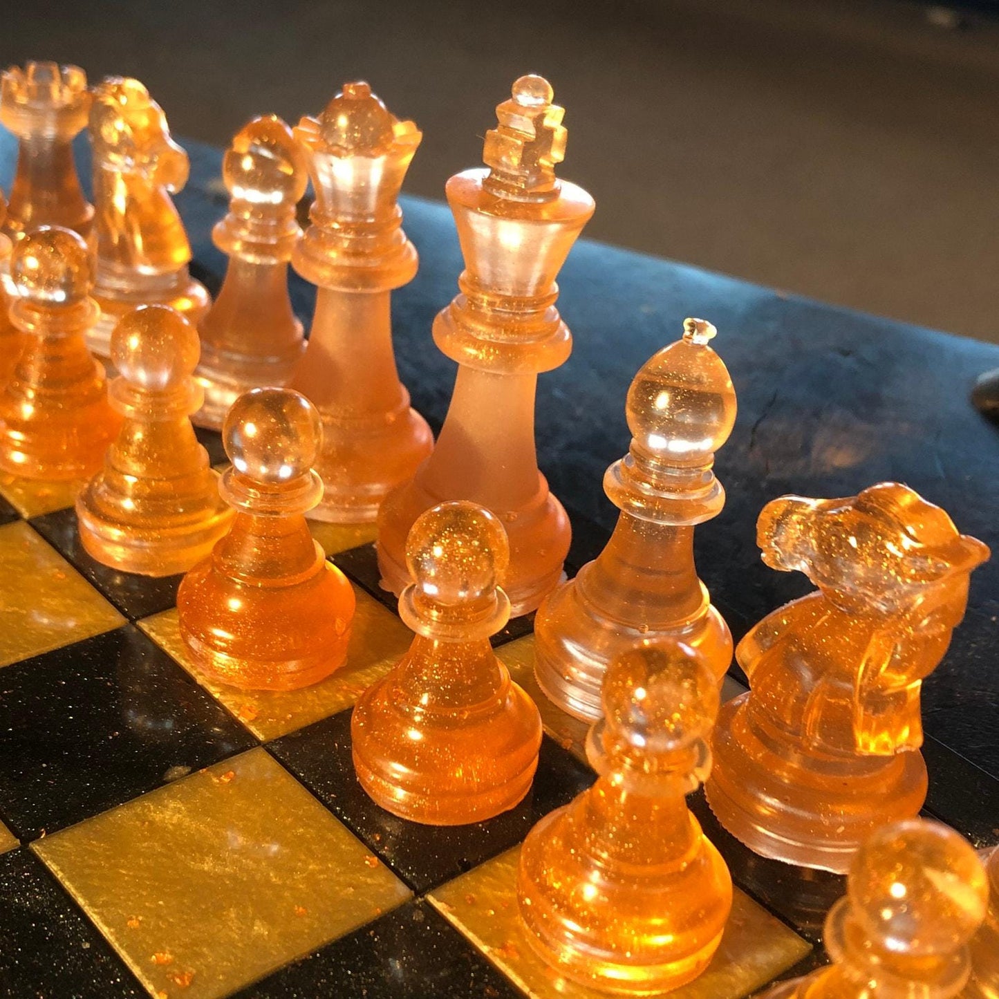 Handmade Resin Chess Set - Royal Black & Orange