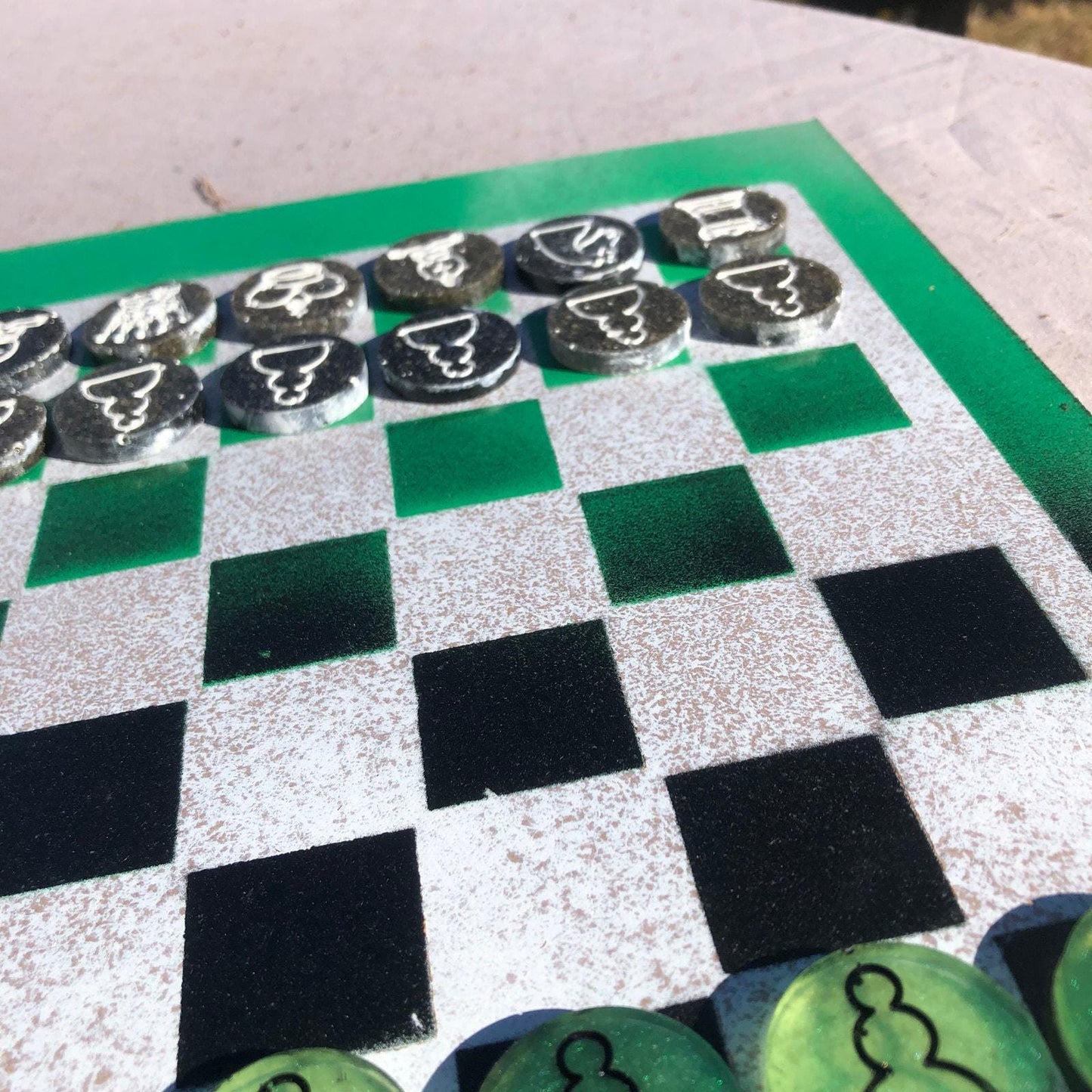 Chess Set - Green Black & White