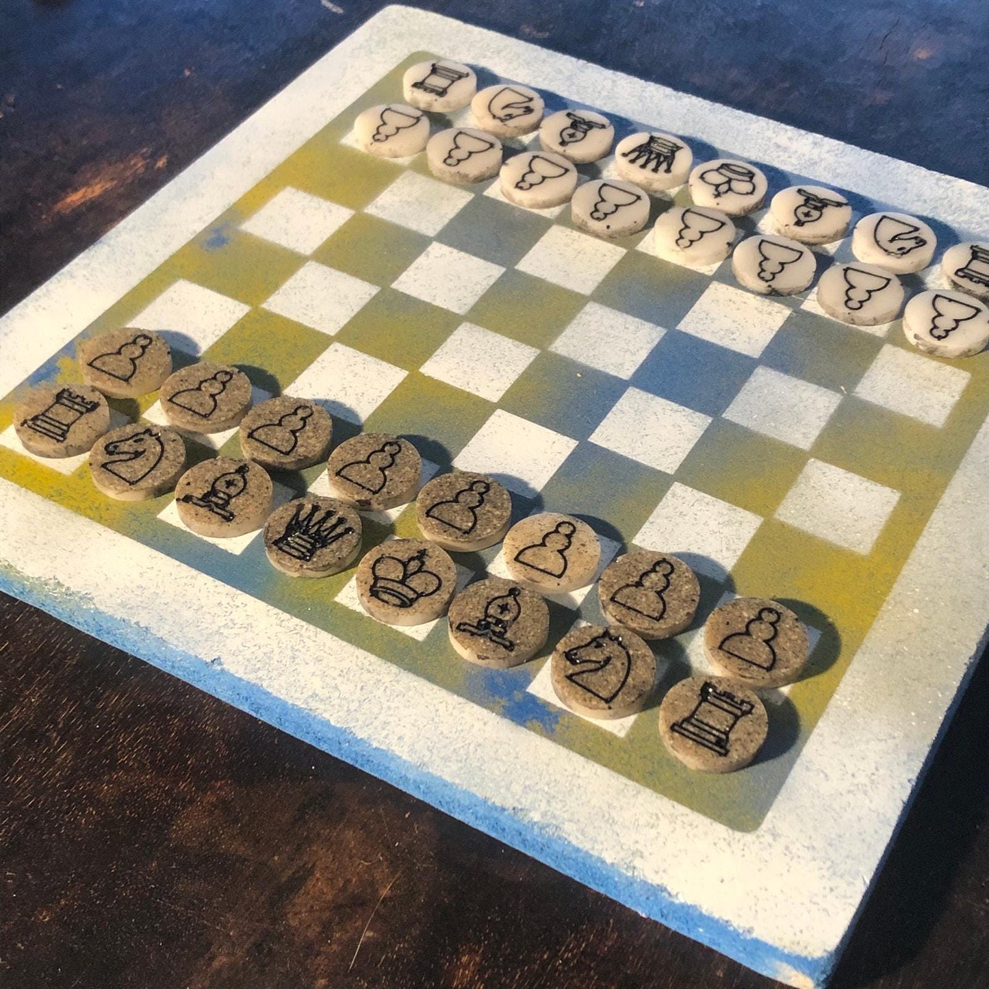 Chess Set - Blue & Yellow Mix (Resin Pieces)