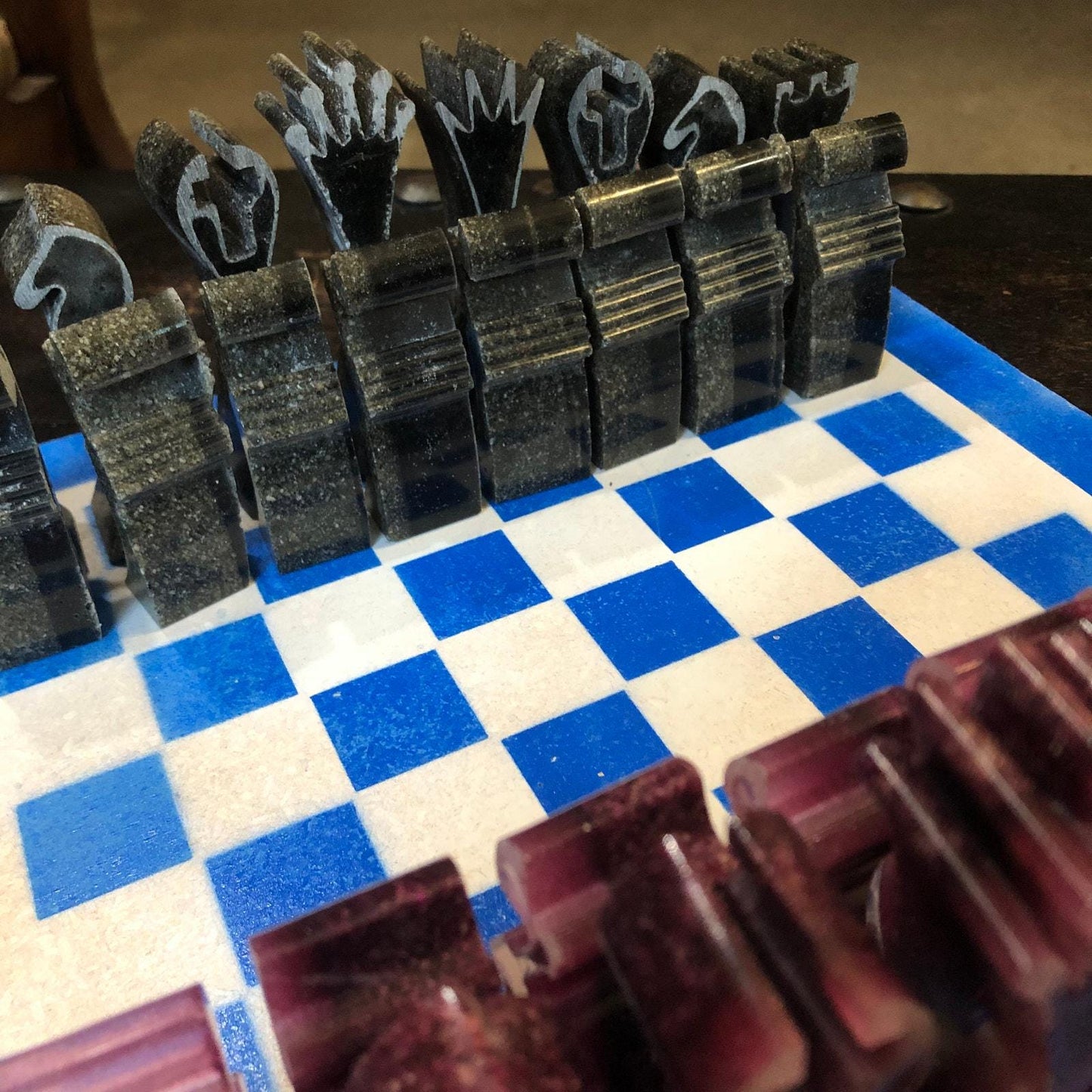 Painted Chess Set - Blue Royal - Resin Pieces