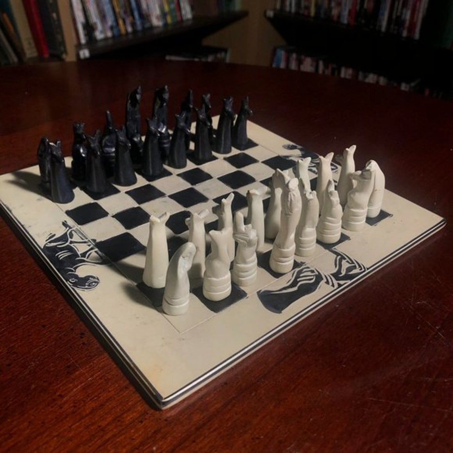 African Vintage Chess Set - White Squared Chess Board