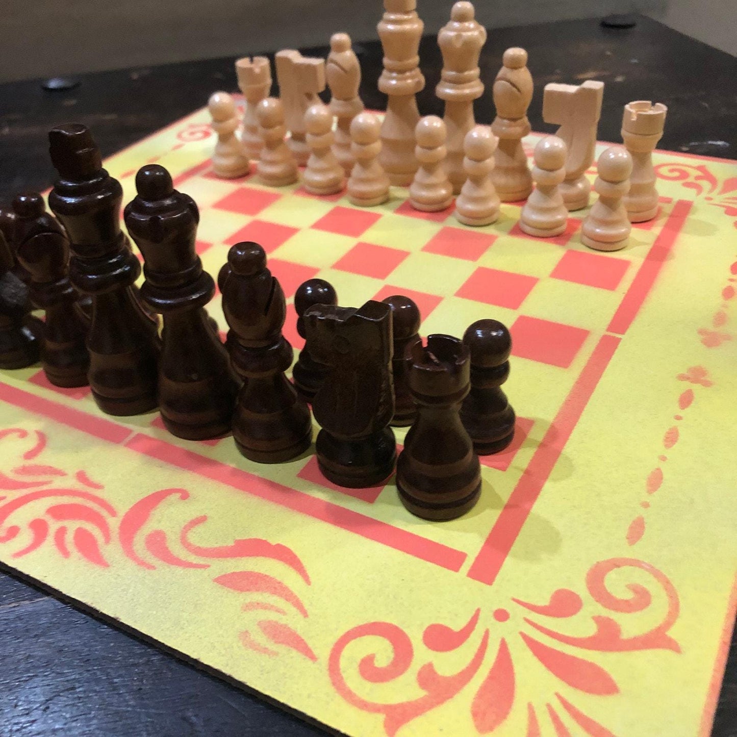 Chess Set - Yellow & Peach Pink