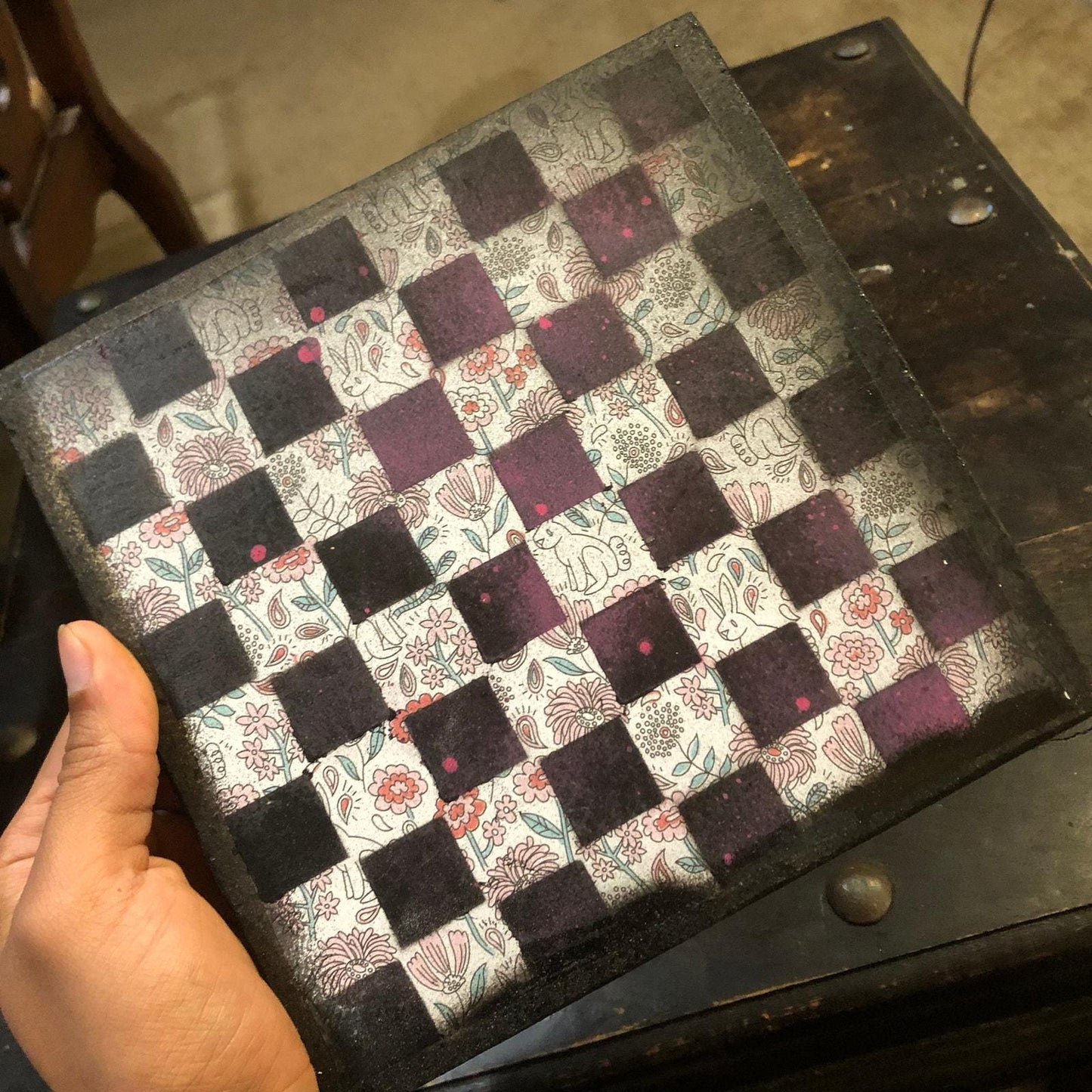 Scrapbook Chess Set - Purple Cartoon Rabbit