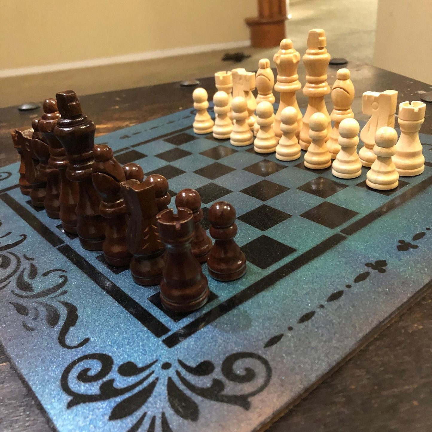 Chess Set - Metallic Blue & Black