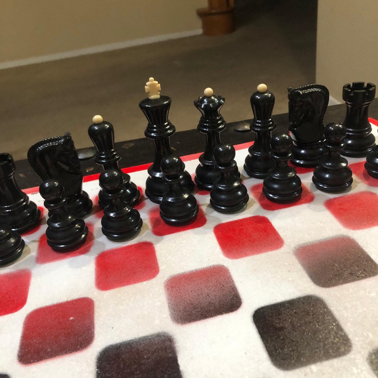 Large Chess Set - Black Red Mix - White Backdrop