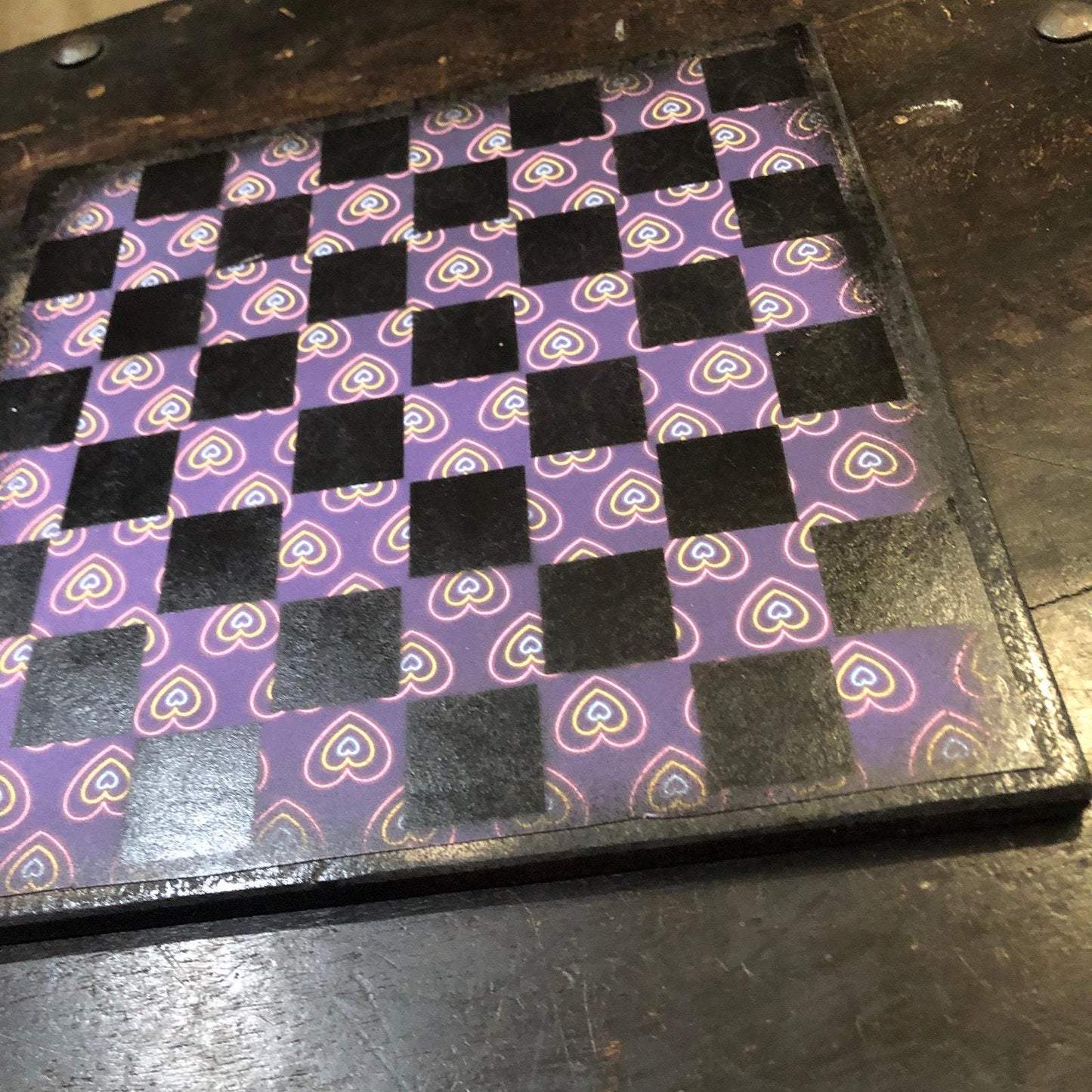 Scrapbook Chess Set - Purple Neon Hearts