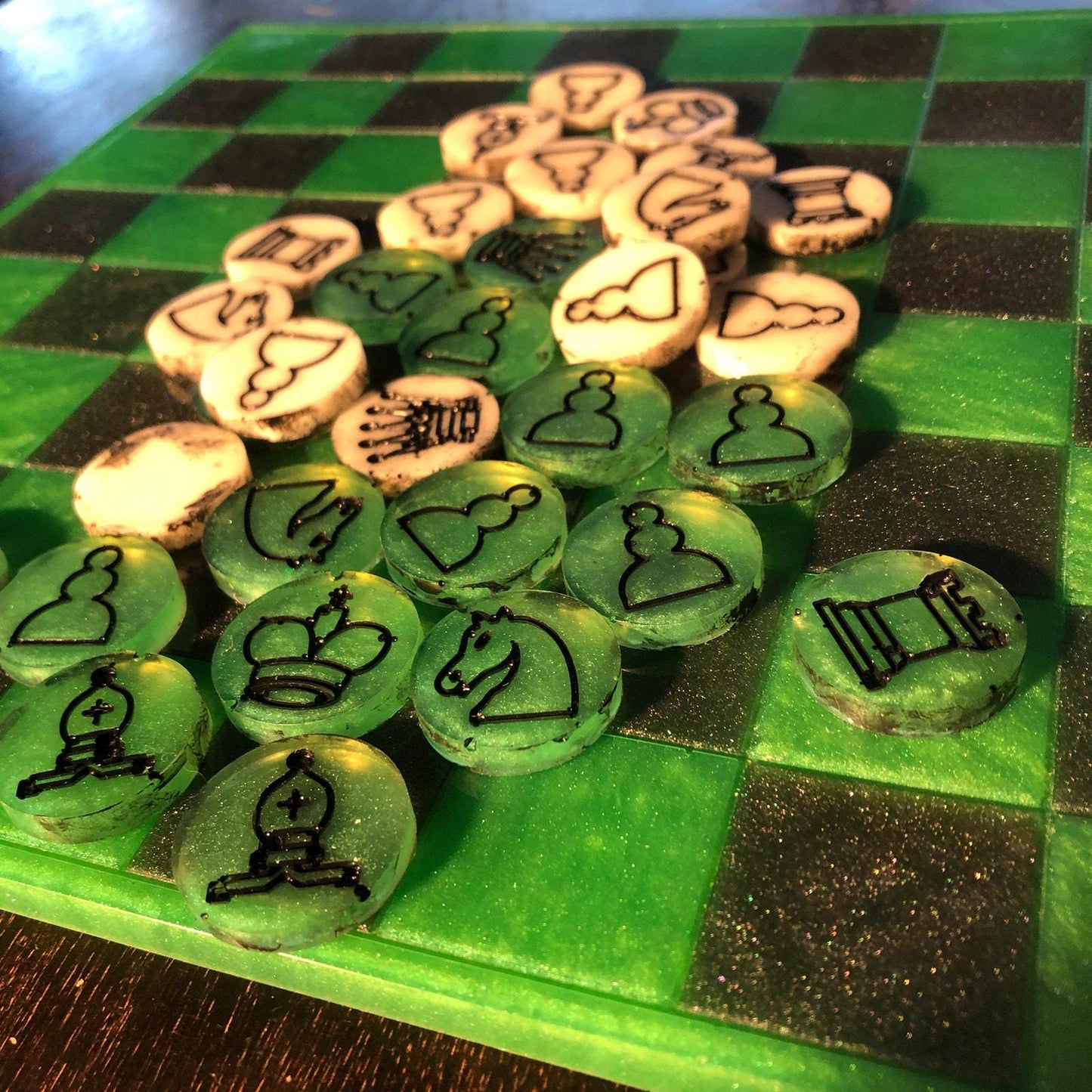 Handmade Resin Chess Set - Forest Green