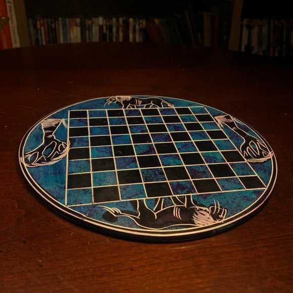 African Vintage Chess Set - Sea Blue Chess Board