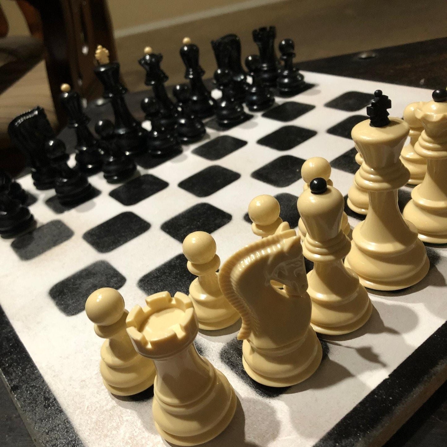 Large Painted Chess Set - Black & White