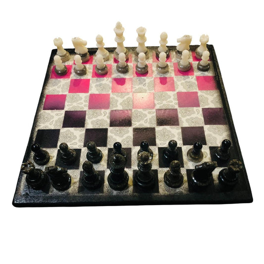 Scrapbook Chess Set - Pink & Black (Resin Pieces)