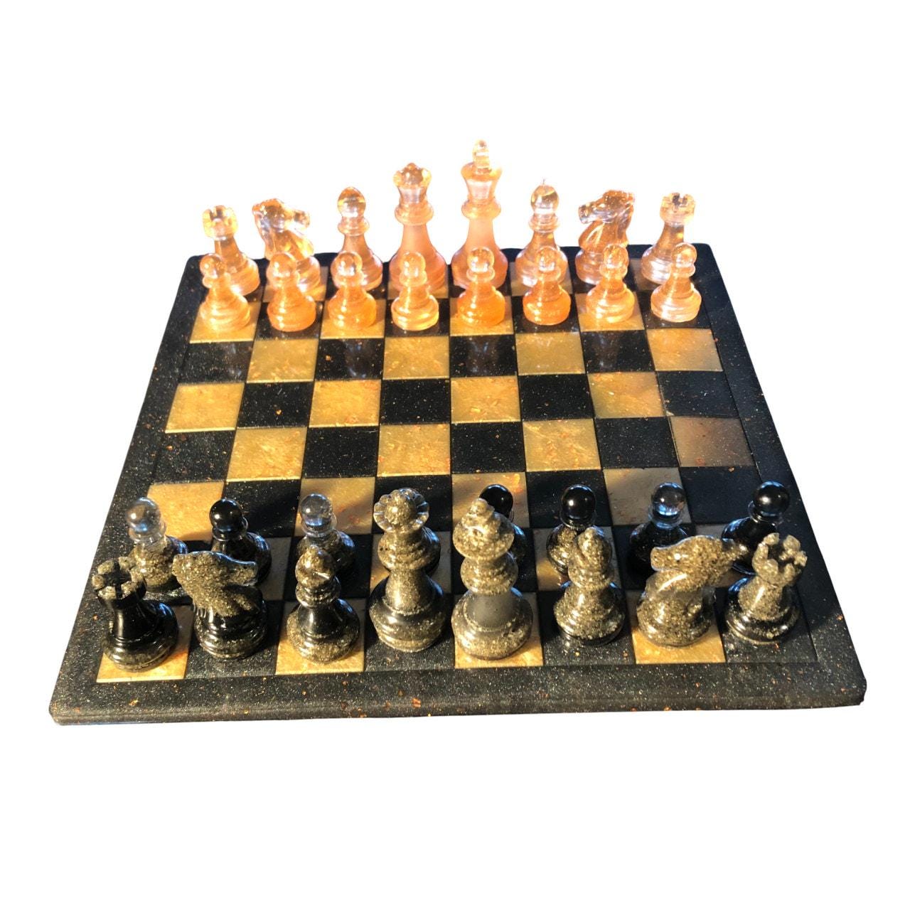 Handmade Resin Chess Set - Royal Black & Orange