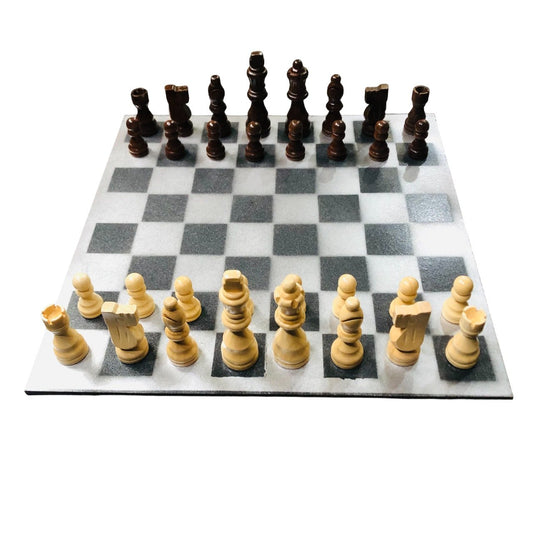 Painted Chess Set - Silver & Black