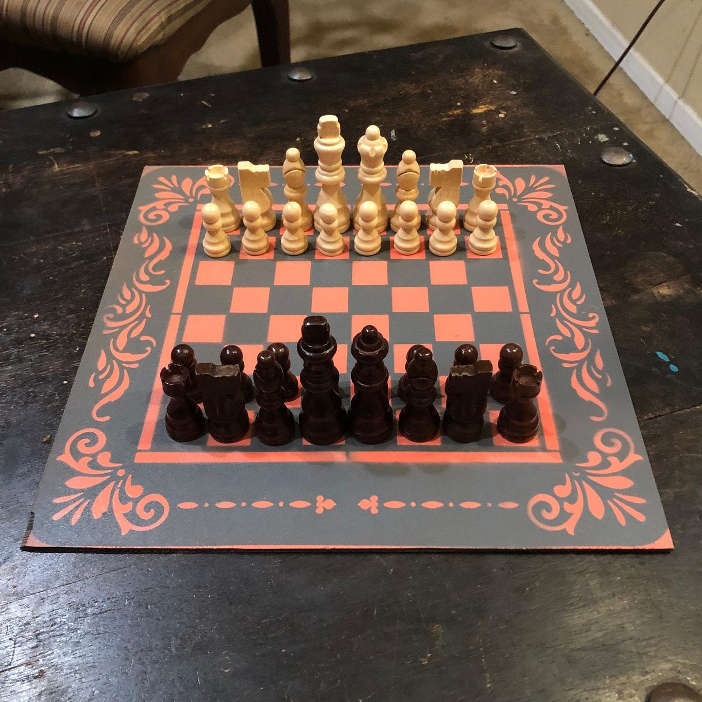 Chess Set - Gray & Peach Pink