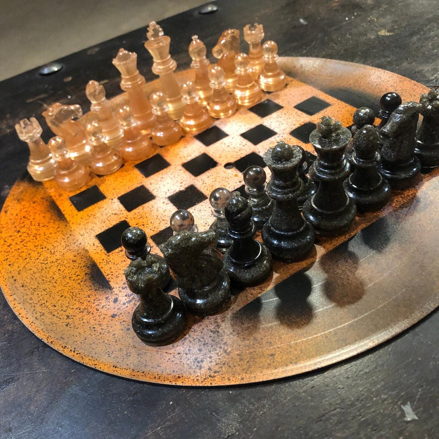 Vinyl Chess Set -Speckled Amber (Resin Pieces)