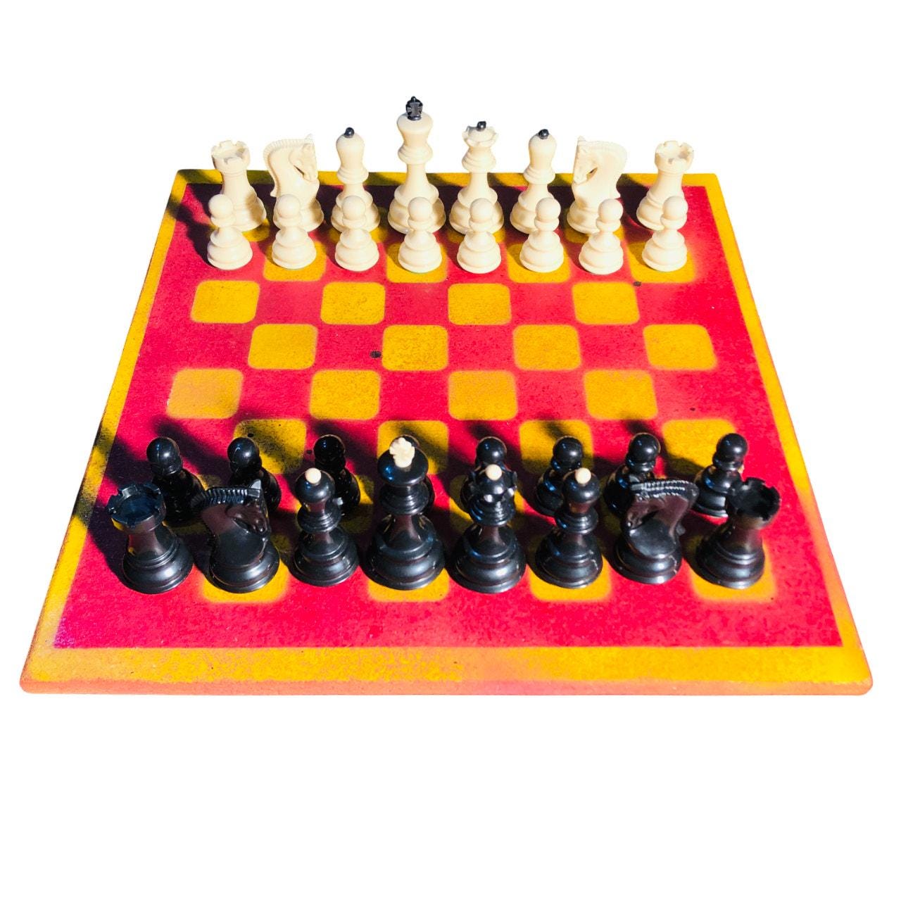 Large Painted Chess Set - Red & Yellow